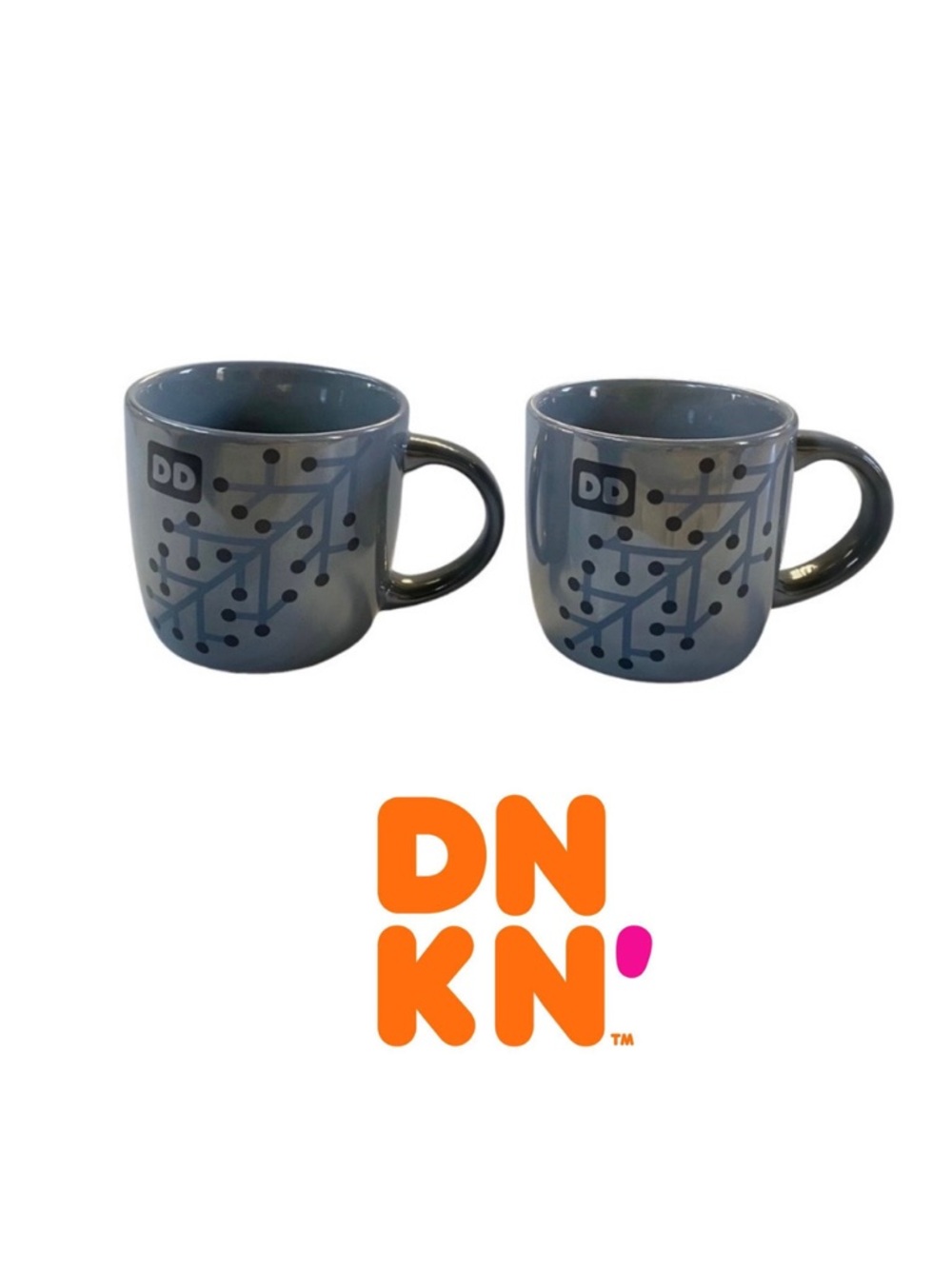 Dunkin’ Donuts Silver Gray Mug Set of 2 | 14 oz